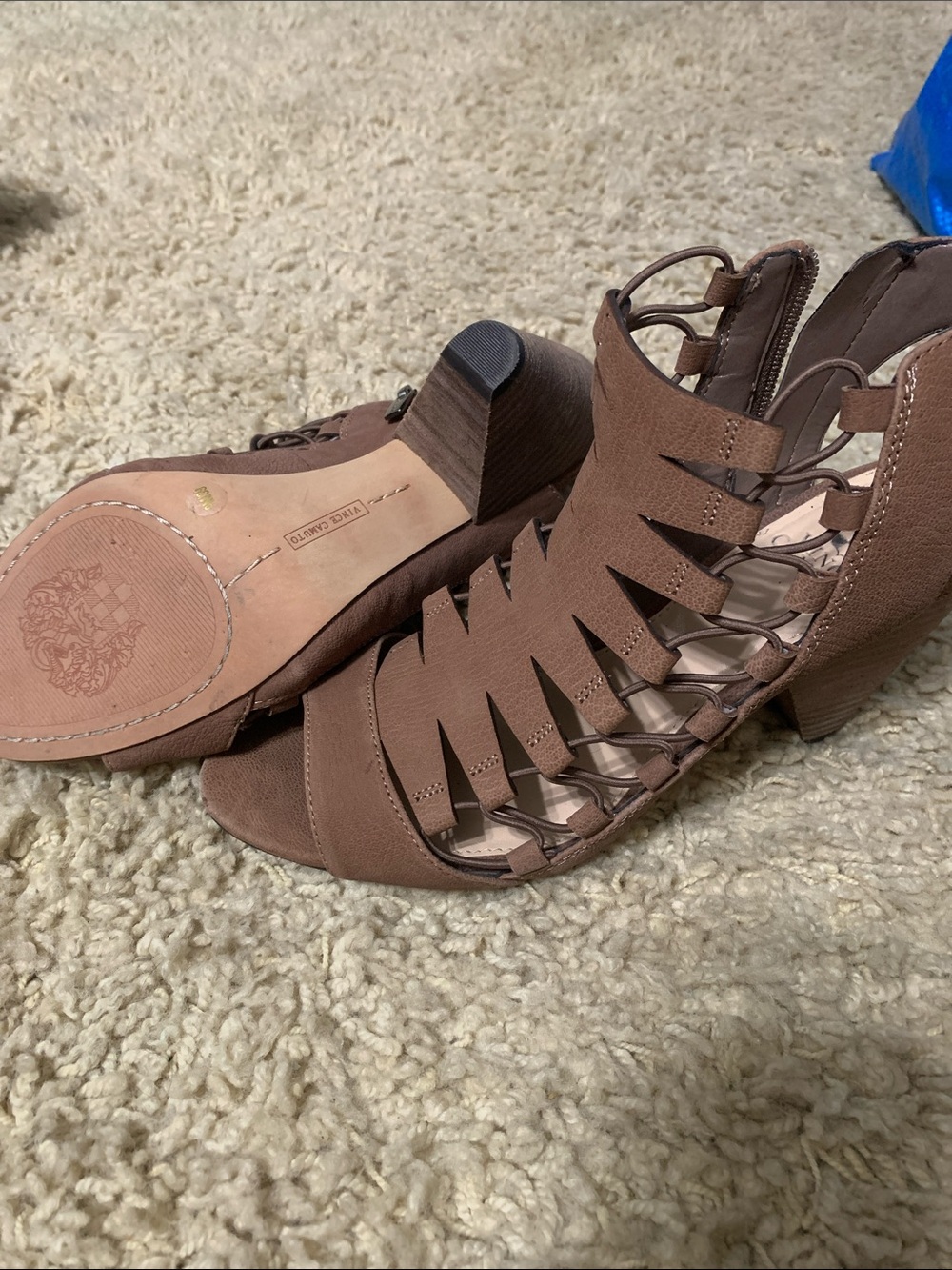 Vince Camuto Brown Sueded Strappy Block Heel Sandals